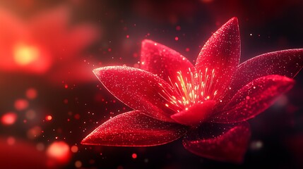 Aufkleber - Abstract Red Glowing Flower with Sparkles and Light Effects on Dark Background : Generative AI