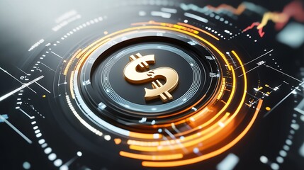 Poster - High-Tech Circular Interface Featuring Dollar Symbol for Financial Technology Applications : Generative AI