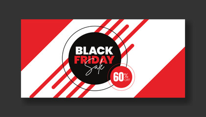 Wall Mural - editable black friday sale horizontal web banner design with black and red colors, social media cove