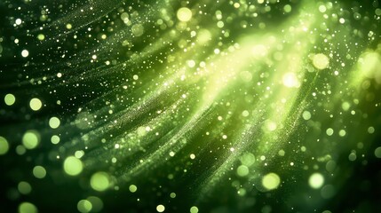 Wall Mural - abstract green and yellow bokeh background with light rays and sparkles.