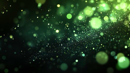 Wall Mural - green glow particle with shiny stars abstract bokeh background with copy space.