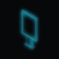 Poster - Neon blue isometric billboard glowing on a dark background