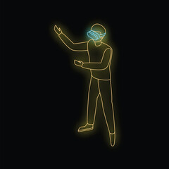 Poster - Neon glowing icon of a man experiencing virtual reality with a headset