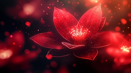 Aufkleber - Vivid Red Floral Fantasy Bloom with Luminous Effects and Mystical Background : Generative AI