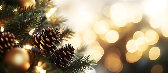 Aufkleber - Glittering Pinecones and Ornaments on Christmas Tree with Soft Light Bokeh : Generative AI