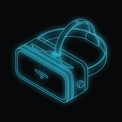 Poster - Futuristic neon blue vr headset glowing in the dark, representing the immersive world of virtual reality