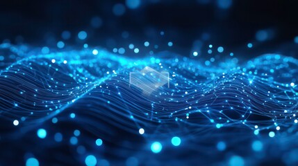 Poster - Futuristic technology background with glowing lines and particles, blue technology background with a connected blue network