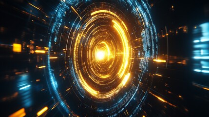 Aufkleber - Abstract Blue and Gold Light Motion in High-Tech Digital Vortex Design : Generative AI