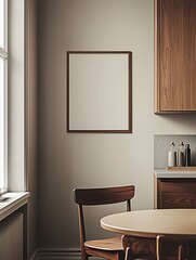 Aufkleber - Sleek Modern Kitchen with Wooden Paneling and Blank Picture Frame : Generative AI