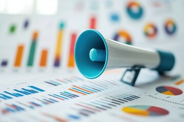 Poster - Analyzing business trends with charts and a megaphone in a modern office setting