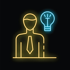 Poster - Neon sign representing a businessman having an idea with a light bulb glowing over his head