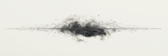 Fototapete - A detailed schematic shows a data cloud with thin lines branching out, illustrating a network of connections and data exchange. Generative AI