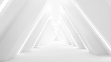 Poster - Abstract white triangular hallway with a glowing light at the end.