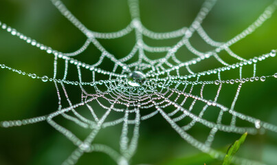 Captivating Macro Shot of Dew-Kissed Spider Web in Natural Setting