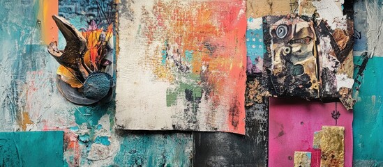 Aufkleber - Creative mixed media composition showcasing a blend of various materials and techniques for artistic expression