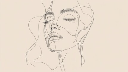Poster - Line art illustration featuring a single line drawing of a face