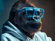 © VISUAL BACKGROUND - A gorilla wearing a hoodie and blue glasses