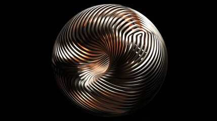 Aufkleber - Abstract striped fractal sphere in a line art illustration Isolated design element on a black background 3D rendering