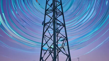 Poster - concentric waves emanate from a communication tower at dusk generative ai