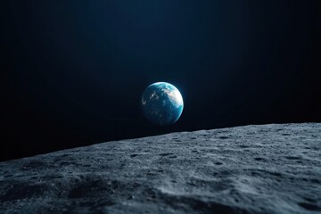 Wall Mural - a breathtaking view reveals earth showcased against the dark backdrop of space, with the moon's rugg