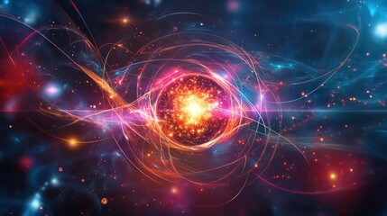 Poster - A swirling vortex of light and energy with a bright, fiery core, resembling a celestial event or a powerful burst of energy.