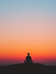 Aufkleber - As the sun sets, an individual sits in meditation, finding peace and connection with nature during a vibrant twilight moment. Generative AI