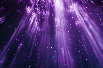 Wall Mural - purple shafts of light cascade through the trees in a forest at twilight, illuminating the air with 