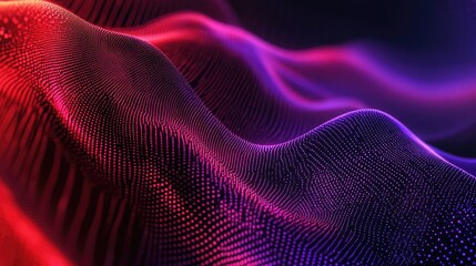 Fototapete - Line art illustration featuring a dot red and purple wave design on a dark gradient background Abstract digital backdrop representing technology and big data