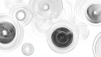 Poster - Line art illustration featuring concentric shapes composed of rings and spirals on a white backdrop Abstract geometric design
