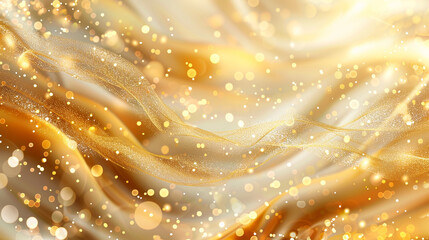 Poster - This artwork features a captivating golden abstract design, showcasing soft, flowing textures intertwined with bright, sparkling elements, creating an enchanting visual display