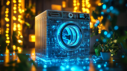 Poster - Futuristic Smart Washing Machine with Digital Interface for Optimized Laundry Management