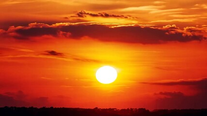 Poster - Vibrant Orange-Red Sunset Casting Warm Hues at Twilight Generative AI