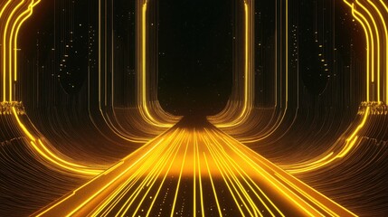 Aufkleber - Line art illustration showcasing an abstract futuristic background enhanced with yellow neon light accents