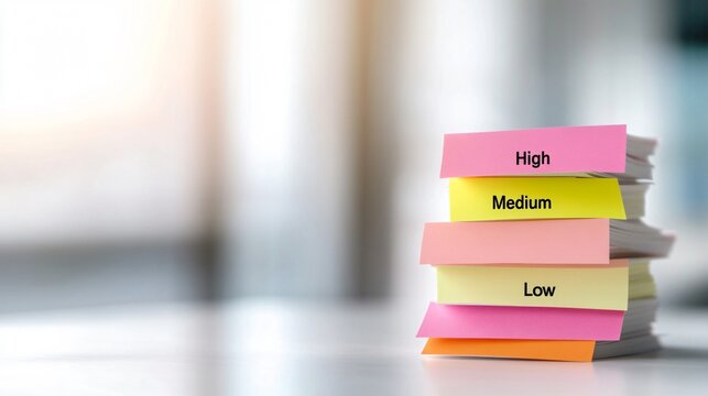 using sticky notes to prioritize documents, representing effective task management and office organi