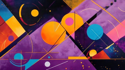 Poster - Abstract geometric design with a purple, orange, and blue color scheme.