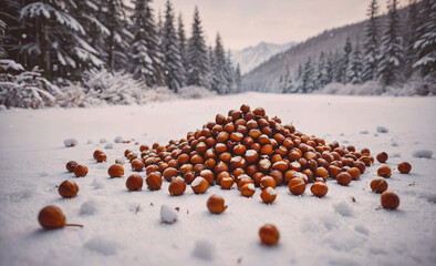 Poster - Pile of nuts is on the snow