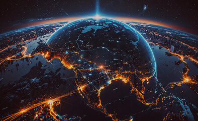 Poster - planet with a bright light on it