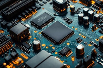 Poster - Close-up view of an electronic circuit board showcasing intricate components and connections