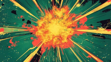 Poster - abstract line art illustration featuring an explosive star on a green background
