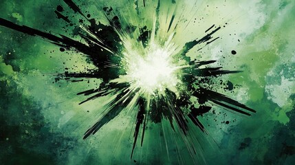 Aufkleber - Abstract digital illustration featuring a green background with an explosion star design