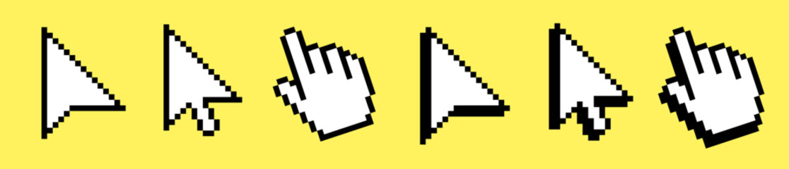 cursor icons set arrow, arm flat and 3d style vector for design project