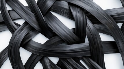 Poster - 3D illustration featuring an abstract pattern of interwoven black stripes against a white background