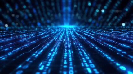 Poster - Blue digital binary data on computer screen background