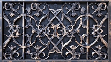 Poster - Close up line art illustration of a symmetrical intricate geometric pattern from a welded metal security gate design