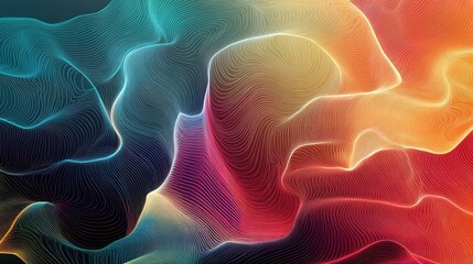 Poster - Psychedelic wave background featuring a vibrant gradient in a modern abstract style Trendy design template with a futuristic line art illustration