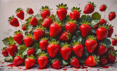 Aufkleber - Bunch of red strawberries with a few drops of red paint on them