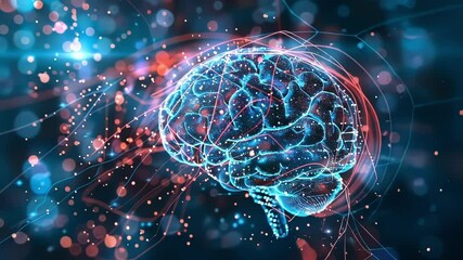 Poster - glowing brain symbolizing power of thought, ai, neural networks. captures tech, science advancements