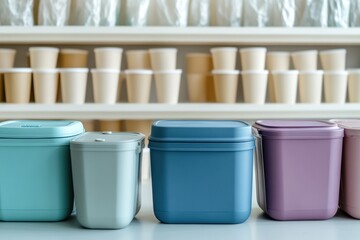 Aufkleber - The image contrasts reusable containers with single-use plastic bags and cups, emphasizing eco-friendly alternatives for everyday use. Generative AI