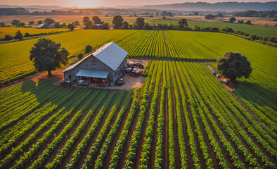 Aufkleber - Large farm with a barn and a truck