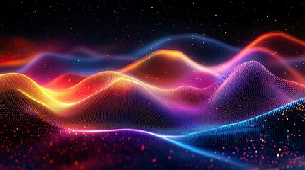 Poster - Abstract glowing colorful waves in a dark starry sky .